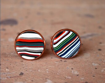 Fordite Cufflinks - 18mm Round x 1 mm Thick - Rose Gold Coated Brass          (131)