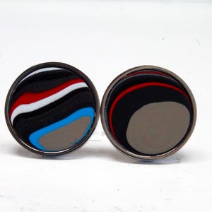 Fordite Cufflinks - 20mm Round x 2mm Thick - Silver Coated Titanium     (181)