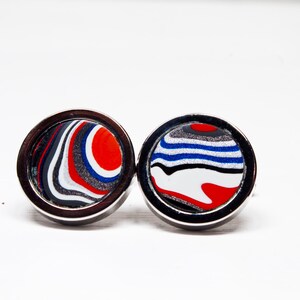 Fordite Cufflinks - 15mm Round x 2mm Thick - Silver Coated Titanium          (318)