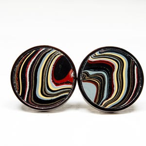 Fordite Cufflinks - Battleship & Military Fordite - 20mm Round x 2mm Thick - Silver Coated Titanium          (329)