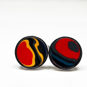 Fordite Cufflinks - 16mm Round x 2mm Thick - Silver Coated Titanium          (241)