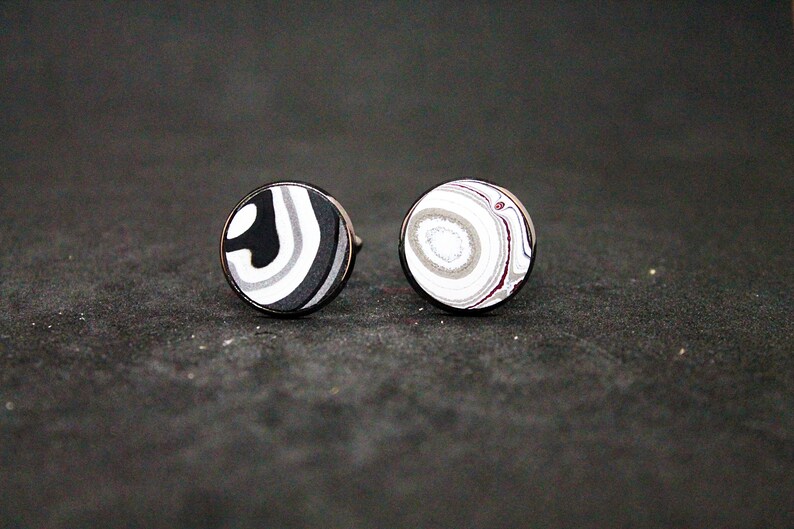 Fordite Cuff Links Gun Metal Base 18mm Round Priced Per Pair 18AC1-016