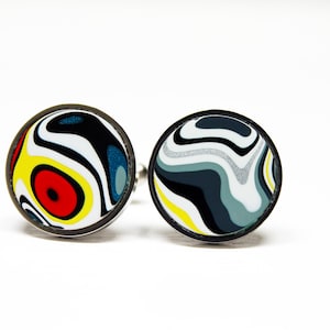 Fordite Cufflinks - Harley Davidson Fordite - 18mm Round x 2mm Thick - Silver Coated Titanium          (301)