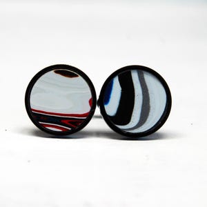 Fordite Cufflinks - 16mm Round x 2mm Thick - Black Coated Titanium     (060)