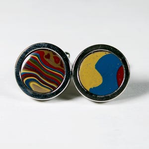 Fordite Cufflinks - Premium Fordite - 15mm x 3mm Thick - Silver Coated Titanium          (455)