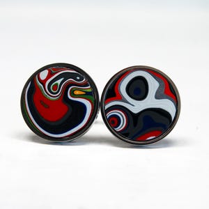 Fordite Cufflinks - 18mm Round x 2mm Thick - Silver Coated Titanium     (016)