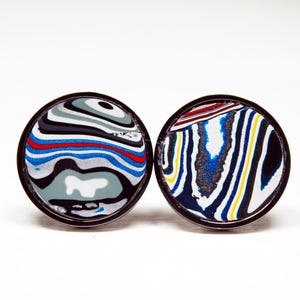 Fordite Cufflinks - 20mm x 2mm Thick - Silver Coated Titanium          (259)