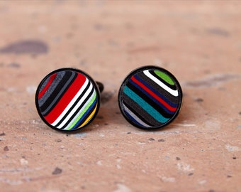 Fordite Cufflinks - 16mm Round x 2 mm Thick - Black Coated Titanium          (130)