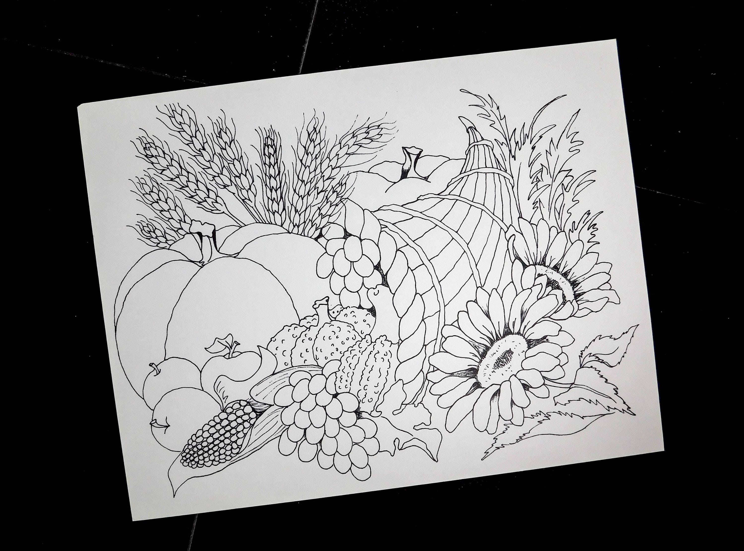 Download Cornucopia coloring pages thanksgiving pumpkins horn of | Etsy