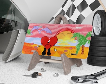 Bad Bunny License Plate, Bad Bunny Heart License Plate, Un Verano Sin Ti  License Plate, , Bad Bunny Car Accessories, Vanity License Plate