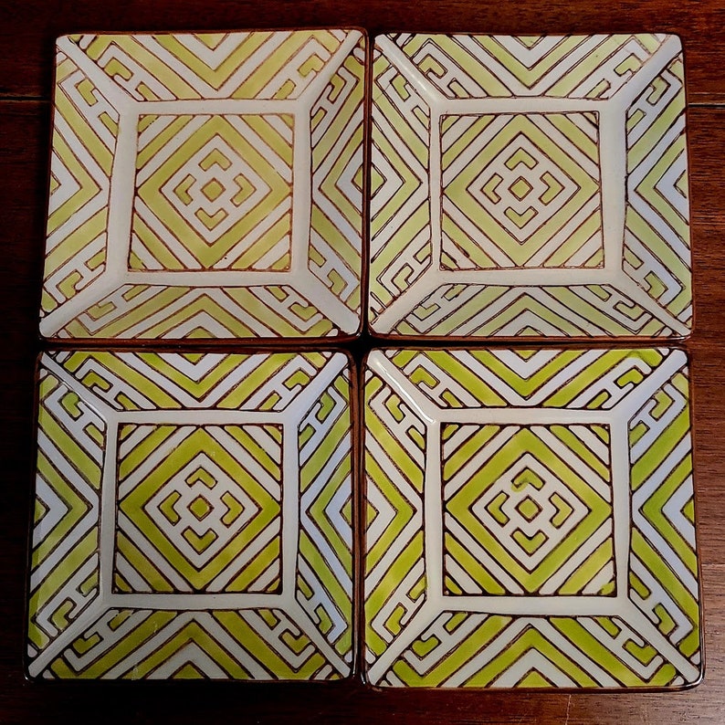 Set of 4 Vagabond Vintage Hand Painted Moroccan Small Square Tapas Plates - Thumbnail 4