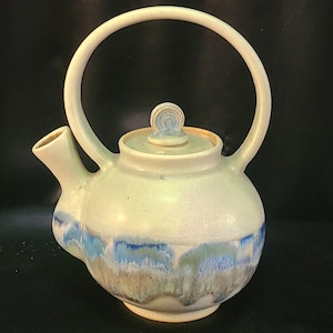 Hand Crafted Pottery / Stoneware Basket Handle Tea Pot - John Hillaby Mark