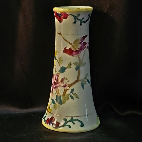 Antique Hand Painted Shofu Nippon Porcelain Floral Bird Gold Trim Hat Pin Holder