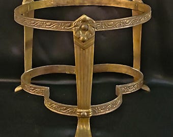 Brass Stand for Plants, Serving, Candles, or Orbs - Antique Style, Floral Embossed with Columns & Claw Feet