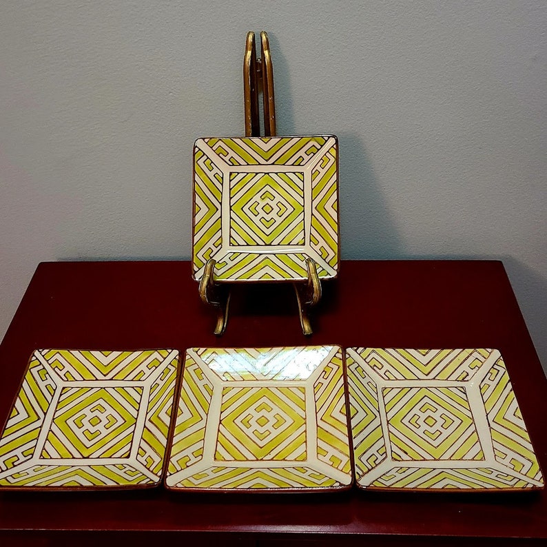 Set of 4 Vagabond Vintage Hand Painted Moroccan Small Square Tapas Plates