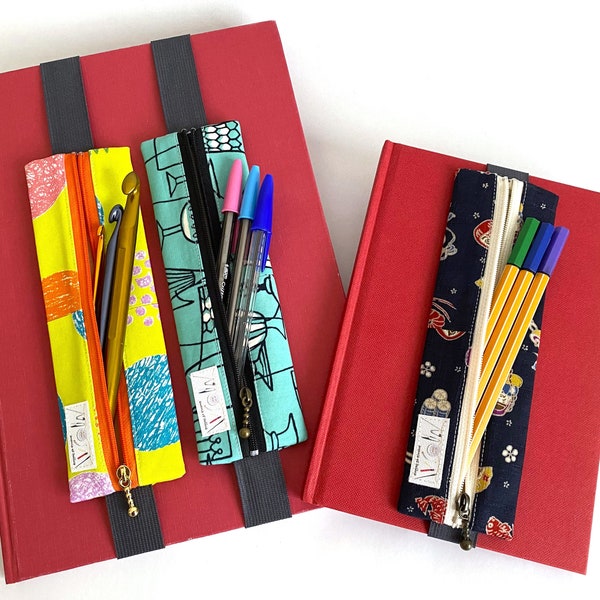 Handmade Japanese cotton book band pencil case planner journal pen holder apple pen iPad pen holder crochet hook case slim zipper pouch