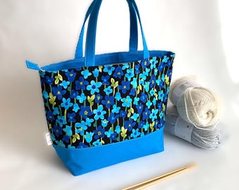 LAST ONE Handmade Japanese Cotton Tote Bag: Floral Knitting Project Bag