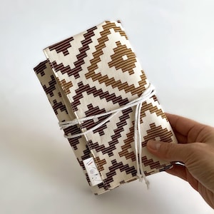 Handmade Compact Roll-up case Japanese cotton interchangeable knitting needles crochet hooks pens pencils case brown geometrical unisex