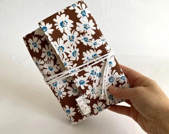 Handmade Brown Floral Cotton Knitting Needle Crochet Hook Roll-up Case