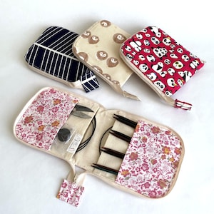 Handmade small compact zip around needle case Japanese cotton interchangeable knitting needles case interchangeable crochet hooks case