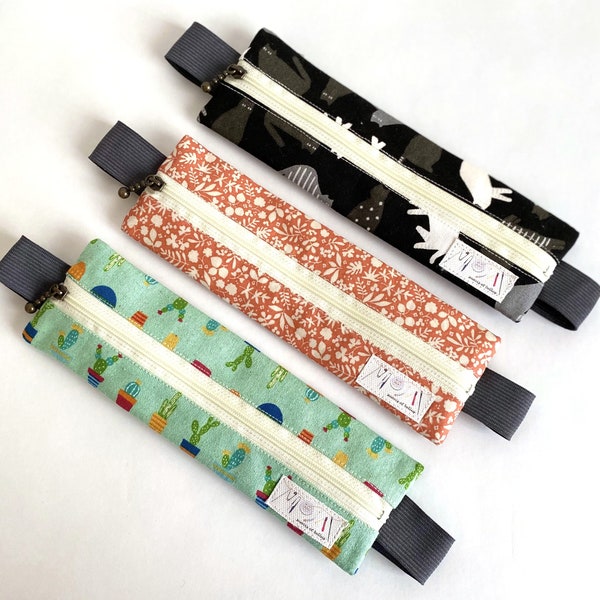 Japanese cotton book band pencil case planner journal pen holder apple pen iPad pen holder crochet hook case slim zipper pouch