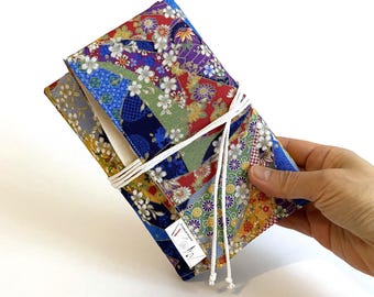 Handmade Japanese Cotton Roll-Up Case Blue Gold Oriental: Knitting Needle & Crochet Hook Organiser