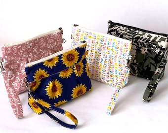 Japanese Cotton Puffy Wristlet: Floral Zip Pouch Clutch