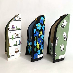 Handmade Japanese cotton stand up zip pouch pen case crochet hook holder glasses case cable charger organiser
