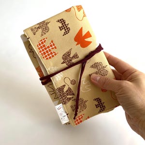 Handmade Compact Roll-up case Japanese cotton interchangeable knitting needles crochet hooks holder pen pencils case beige orange bird yarn