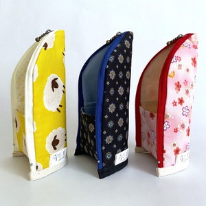 Handmade Japanese cotton stand up zip pouch pen case crochet hook holder glasses case cable charger organiser