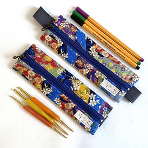 Japanese cotton book band pencil case planner journal pen holder apple pen iPad pen holder crochet hook case slim zip pouch stocking filler