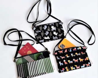 Phone bag for women handmade zip crossbody bag shoulder pouch school run bag for mum dog walking bag gift for her adjustable strap bag