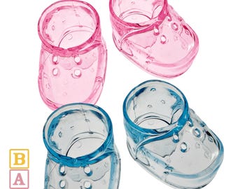 Scarpine da neonato trasparenti in plastica blu e rosa – Bomboniere per baby shower con caramelle incluse (12 pezzi)