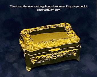 Gold Wedding Arras Box with Floral Design, Personalized Metal Gift Box
