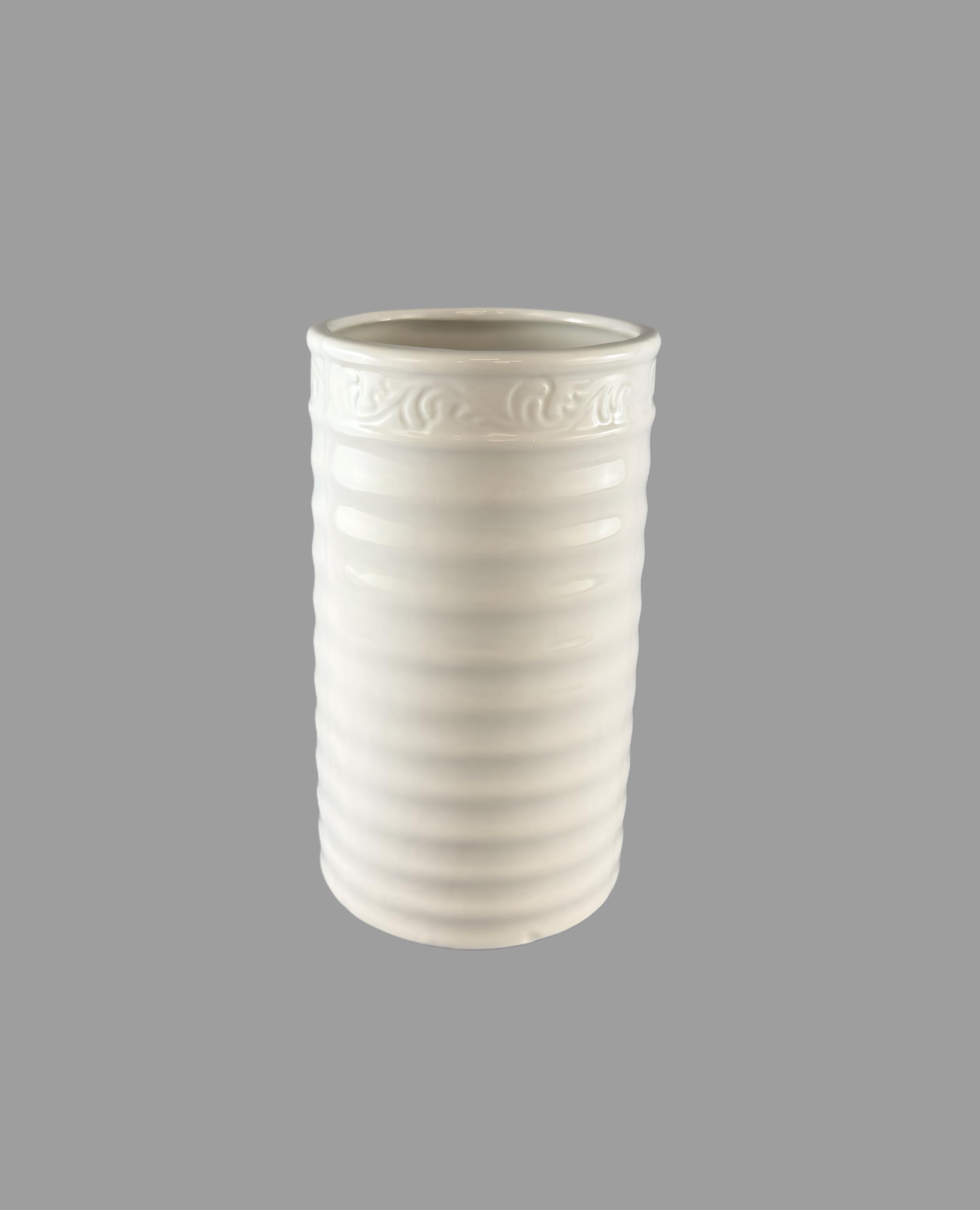 White Ceramic Cylinder Vase, Minimalist Flower Vase, Modern Home