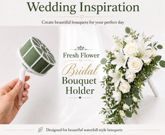 Bridal Bouquet Holder with Floral Foam | Wedding Bouquet Handle for Fresh Flowers | DIY Bride Bouquet Base | Florist Flower Arrangement Supp