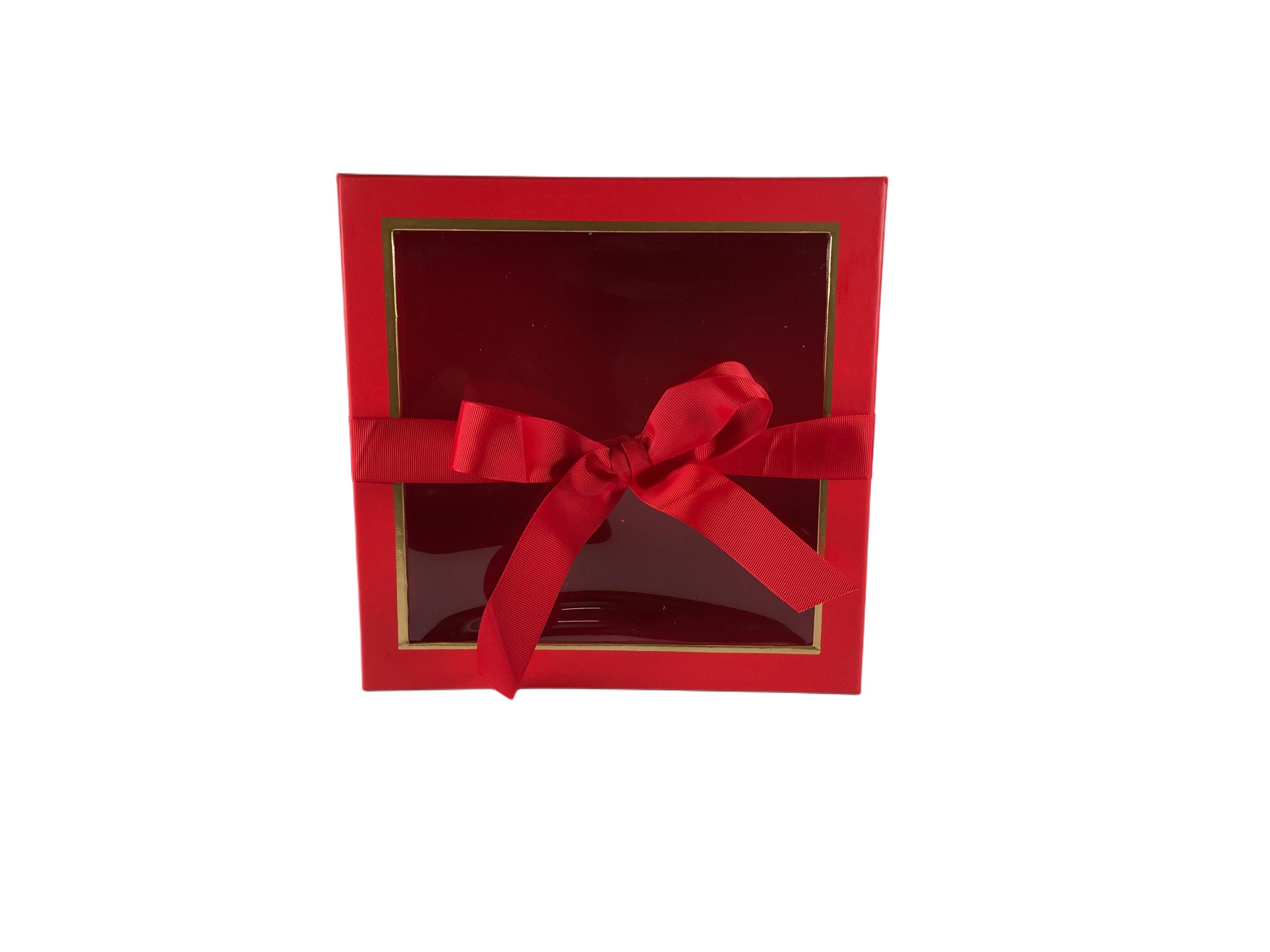 Red Square Gift Box Set With Clear Lid and Gold Trim - Etsy