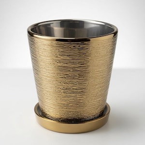 Gold Ceramic Planter Pot, Metallic Indoor Plant Pot, Modern Decorative Succulent Planter, No Drainage Hole, 1, 2 or 4 Pieces