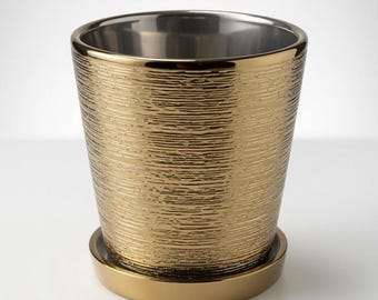 Gold Ceramic Planter Pot, Metallic Indoor Plant Pot, Modern Decorative Succulent Planter, No Drainage Hole, 1, 2 or 4 Pieces