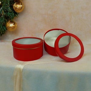 CalCastle Craft Red Round Gift Wrap Box with Large Clear Display Window Lid