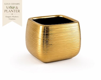 Gold Ceramic Vase & Planter | Decorative Indoor Plant Pot | Watertight Ceramic Pot | Succulent Holder | Wedding Centerpiece | Set of 1, 2,4