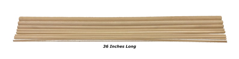 May include: A set of 10 wooden dowels, each 36 inches long. The dowels are arranged in a stack, with the largest dowel at the bottom and the smallest dowel at the top.  36 Inches Long