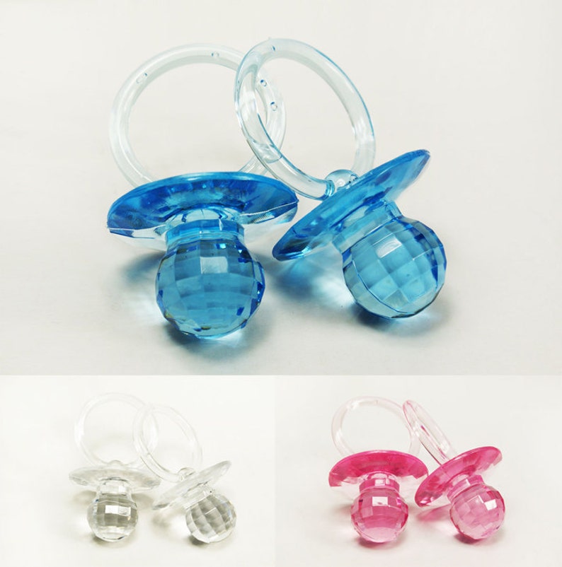12pcs Large Plastic Diamond Cut Pacifiers Baby Shower Image 0