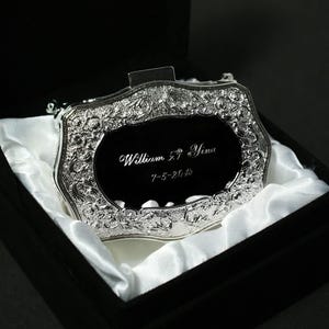 Wedding Gift Arras Box w/ optional 13 Coins Silver color Footed Floral Oval Design Optional Personalized Engraved,arras de boda