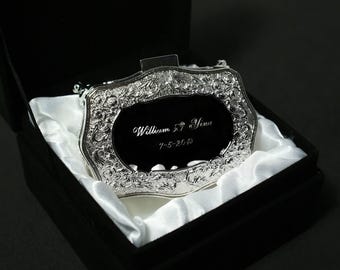 Wedding Gift Arras Box w/ optional 13 Coins Silver color Footed Floral Oval Design Optional Personalized Engraved,arras de boda