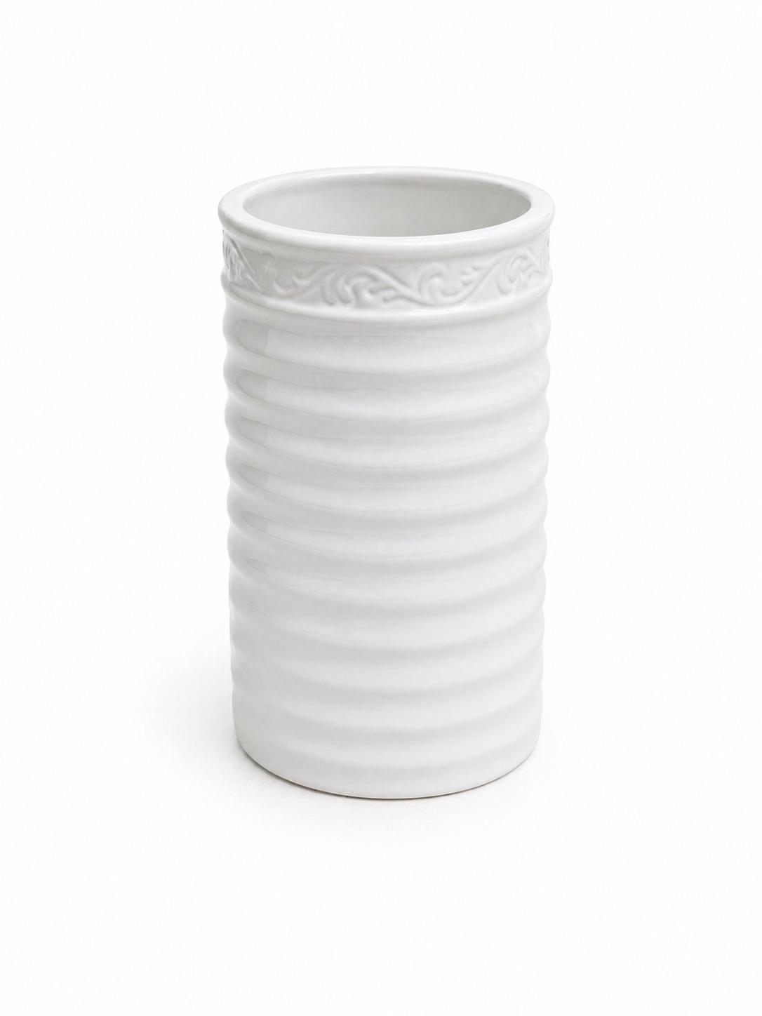 White Ceramic Cylinder Vase, Minimalist Flower Vase, Modern Home