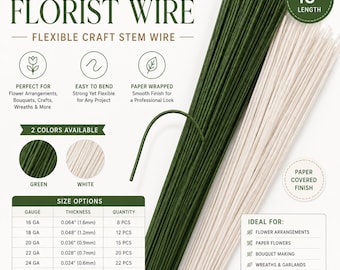 Paper Covered Florist Wire Stem Wire for Flower Arrangements, Bouquet Making, Wreath Crafts, Flexible Floral Craft Wire