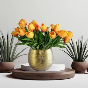 Set of 2 CalCastle Craft Gold Ceramic Planter Pot no Drainage Hole, Succulent Pot Round Flower Pot for Indoor Plants Outdoor