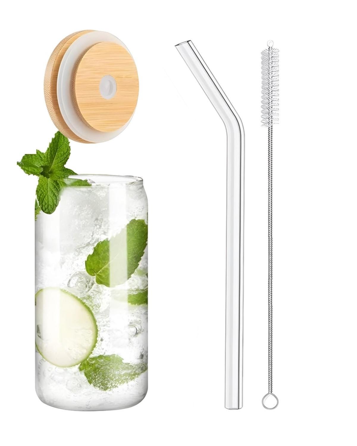 Can Shaped Glass Cup With Bamboo Lid & Glass Straw - 16oz - Etsy