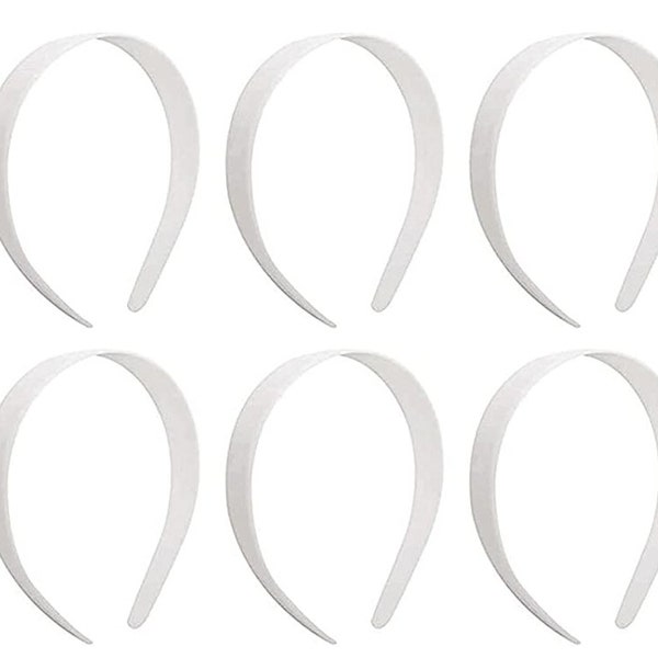 6-pack Plain White Headbands 1" Thick No Teeth